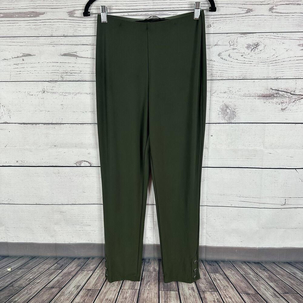 Sympli Pants Womens 4 Green Cropped Pull On Buttons Elastic‎ Waist